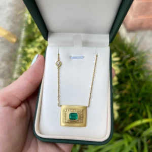 1.95tcw Colombian Emerald Bezel Set Emerald Cut Solitaire Necklace 18K