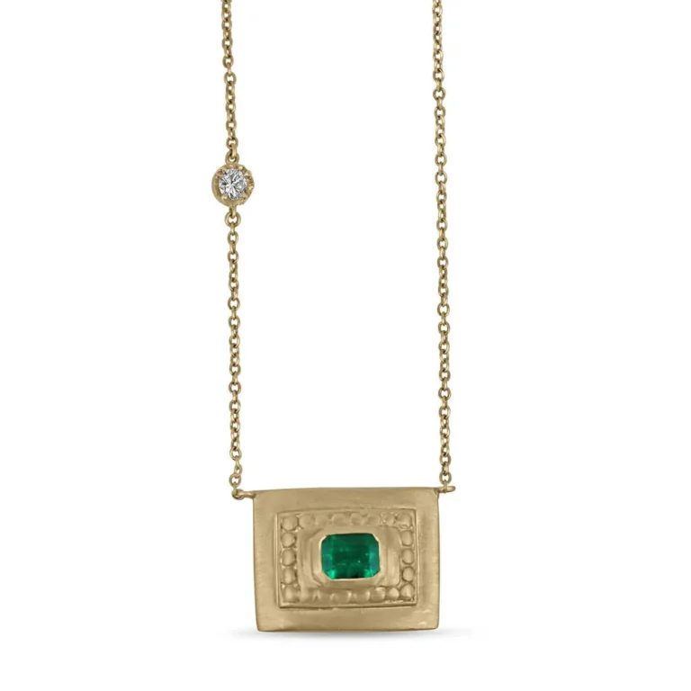 1.95tcw Colombian Emerald Bezel Set Emerald Cut Solitaire Necklace 18K