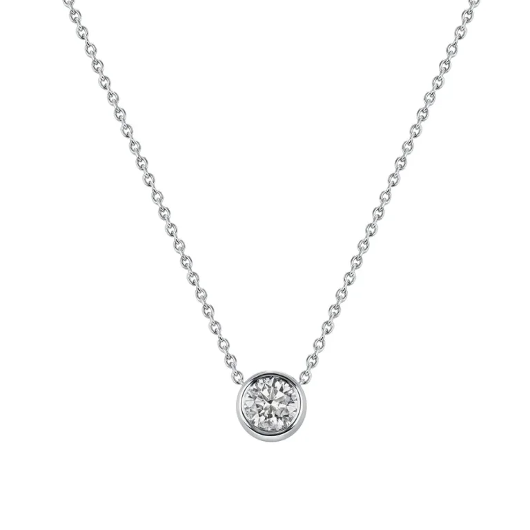 1 Carat ROUND CUT BEZEL SET DIAMOND PENDANT NECKLACE IN WHITE GOLD