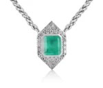 10.21tcw 14K Colombian Emerald Cut & Diamond Rare Vivid Medium Green Halo Cluster Necklace