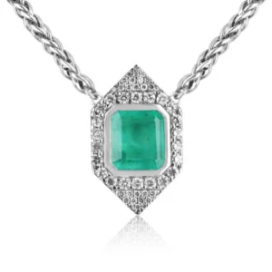 10.21tcw 14K Colombian Emerald Cut & Diamond Rare Vivid Medium Green Halo Cluster Necklace