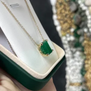 10.50 Carat 14K Gold Deep Green Large 14x14 Solitaire Square Emerald Stationary Anniversary Necklace