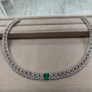 10.62tcw Minor Oil 18K Royal Floral Diamond Statement Emerald Choker Necklace