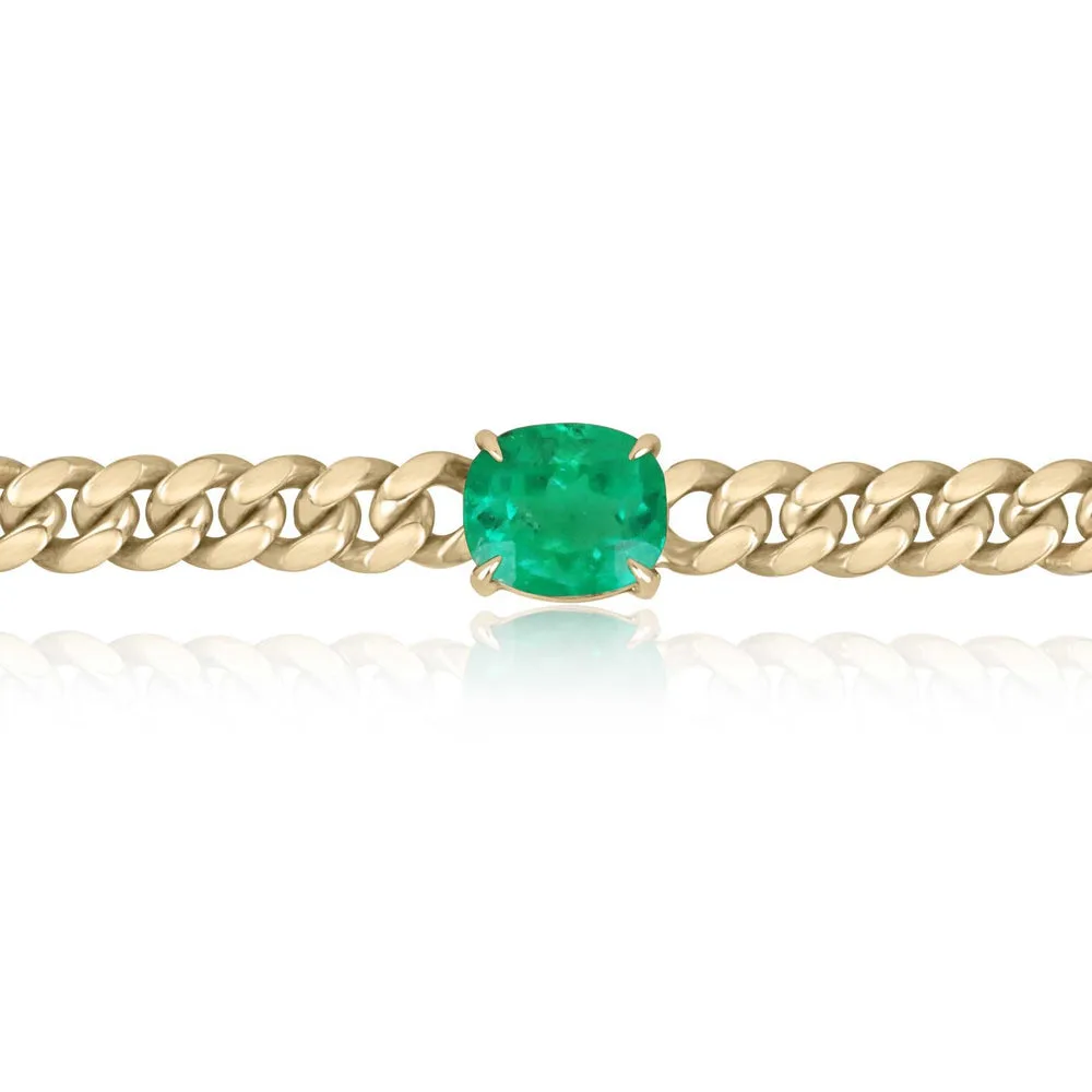 10.85ct GIA Certified AAA+ Emerald Cushion Cut Solid Gold Choker Cuban Necklace 18K