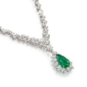 10 carat pear drop Emerald and Diamond Pendent Necklace, Necklace