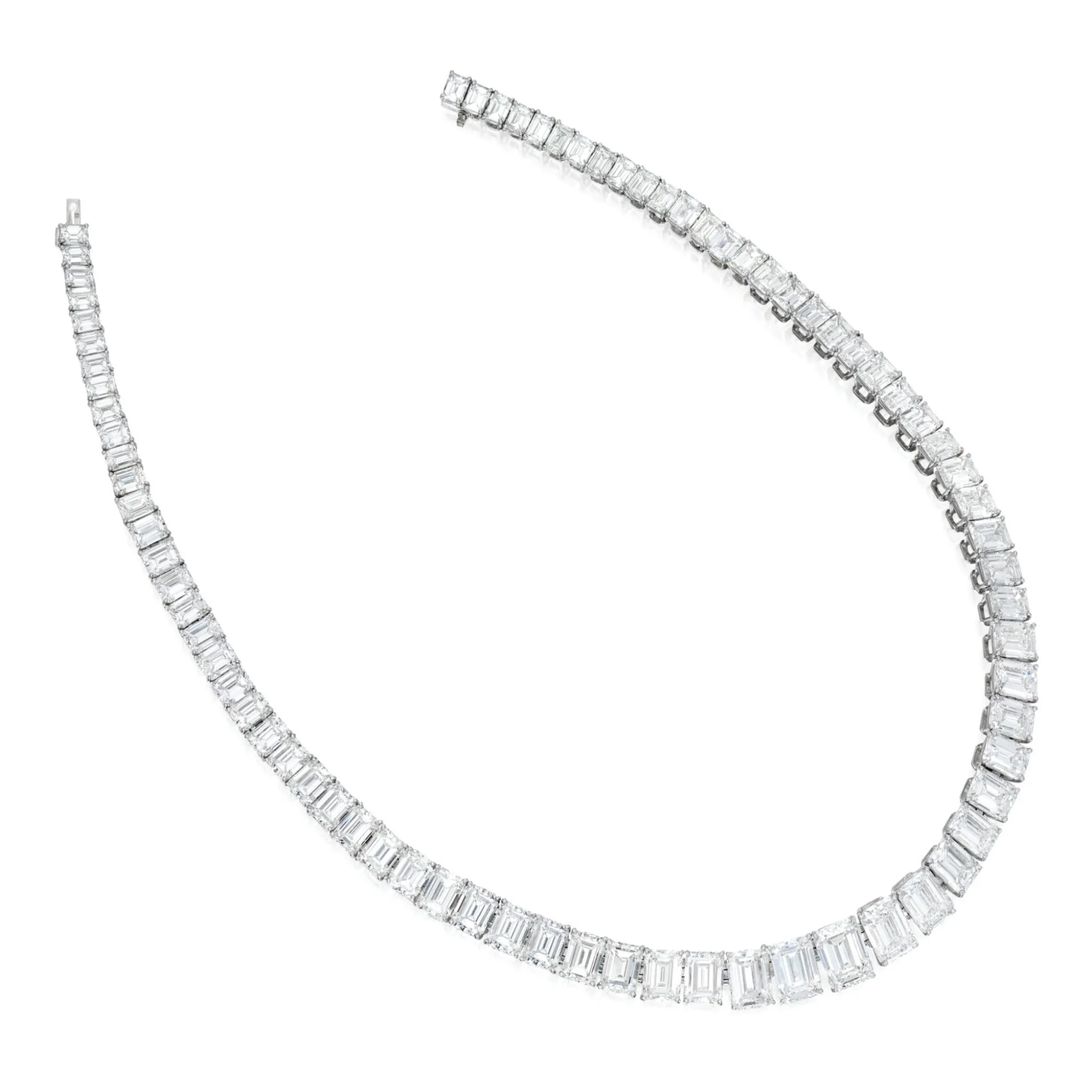100 carats emerald cut tennis riveria | Designed as a graduated series of emerald-cut diamonds weighing approximately 97