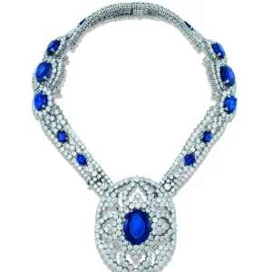 100 carats EXTRAORDINARY SAPPHIRE AND DIAMOND NECKLACE, REZA Oval-shaped sapphires, circular-cut diamonds, platinum and
