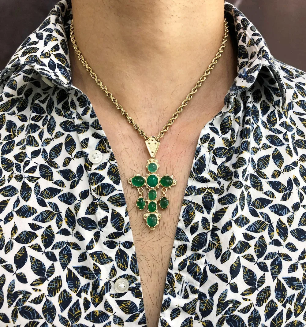 10tcw Nuestra Señora De Atocha Replica Natural Colombian Emerald Cabochon Cross 18K
