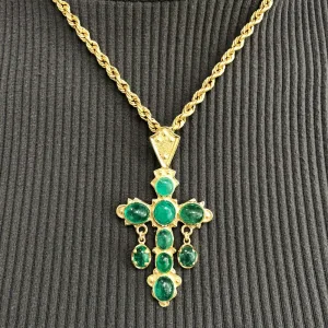 10tcw Nuestra Señora De Atocha Replica Natural Colombian Emerald Cabochon Cross 18K