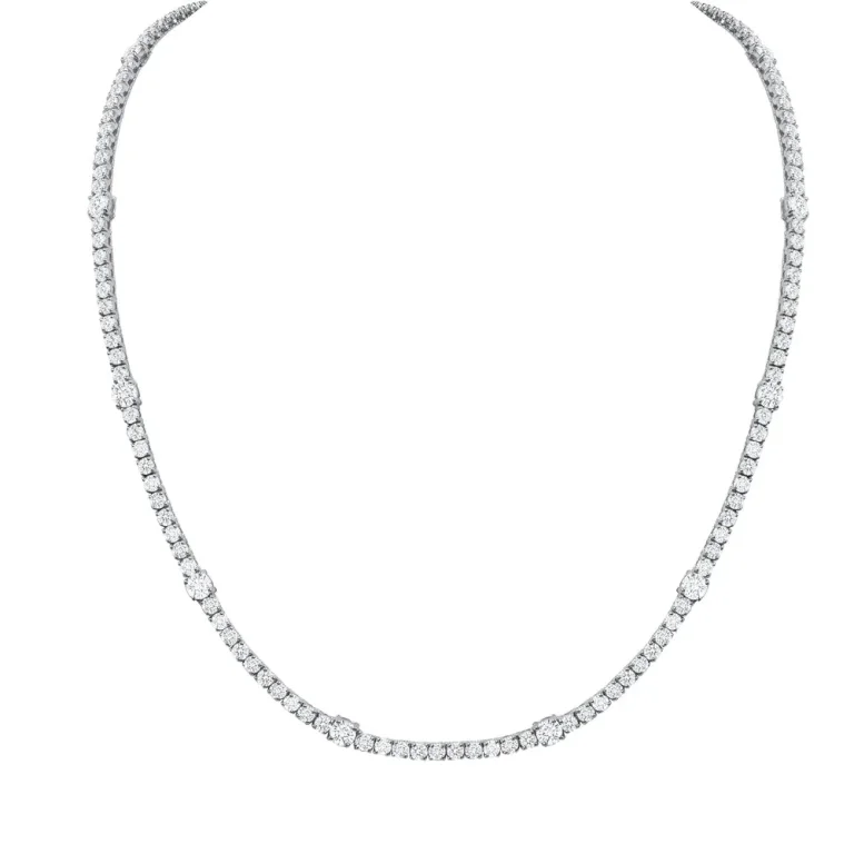 11.17CT ROUND BRILLIANT DIAMOND STATIONED TENNIS NECKLACE IN 18K WHITE GOLD