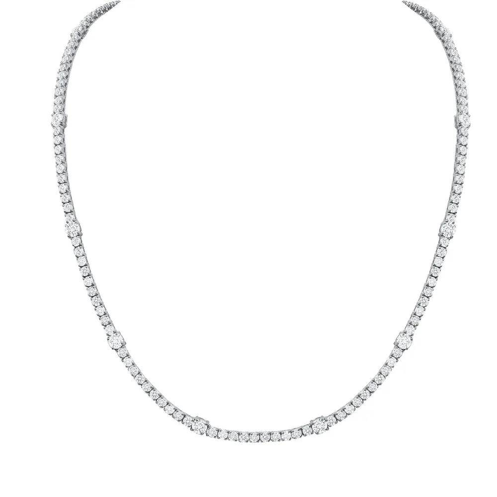 11.17CT ROUND BRILLIANT DIAMOND STATIONED TENNIS NECKLACE IN 18K WHITE GOLD