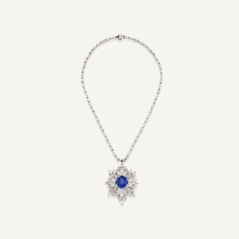 12 carats cushion cut SAPPHIRE AND DIAMOND NECKLACE