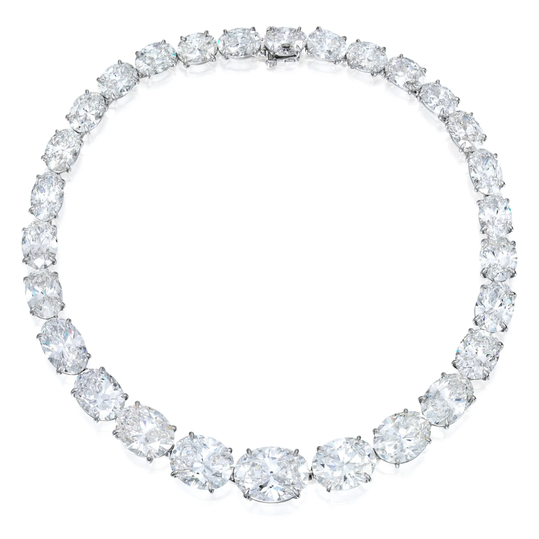 Neckline and Necklace: The Pairing Doctrine 6. Oval diamond tennis necklace totalling 120 carats, continuous line of stones