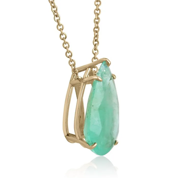 14.82ct 14K Large Pear Cut Teardrop Emerald May Baby Gift Pendant Necklace