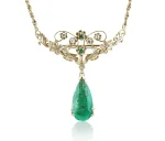 14.97tcw Vintage Pear Colombian Emerald & Diamond Necklace Brooch 14K