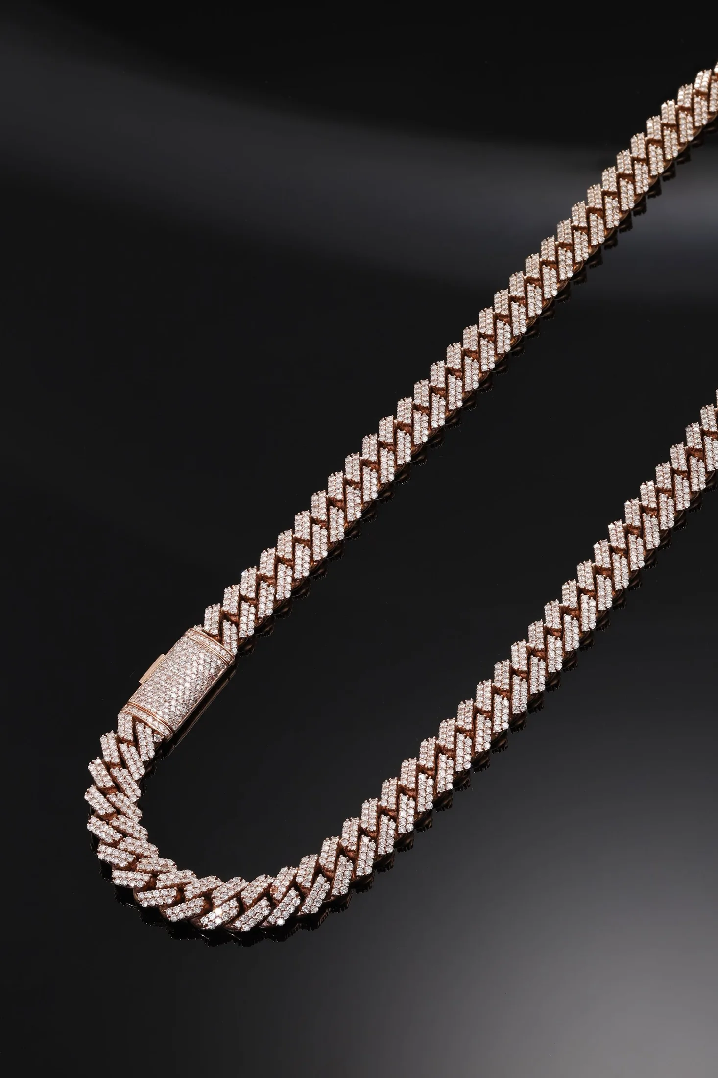 14K Rose Gold 10mm Round Diamond Cuban Link Chain 20.0ct