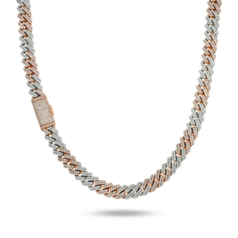 14K Two Tone 12mm Round & Emerald Diamond Cuban Link Chain 44.12ct