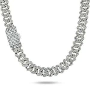 14K White Gold 13mm Emerald Cut Diamond Cuban Link Chain 58.65ct