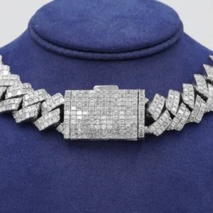 14K White Gold 14mm Baguette & Round Diamond Cuban Link Chain 20.10ct