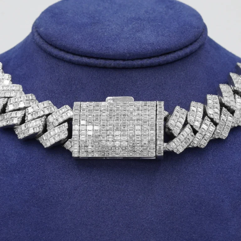 14K White Gold 14mm Baguette & Round Diamond Cuban Link Chain 20.10ct