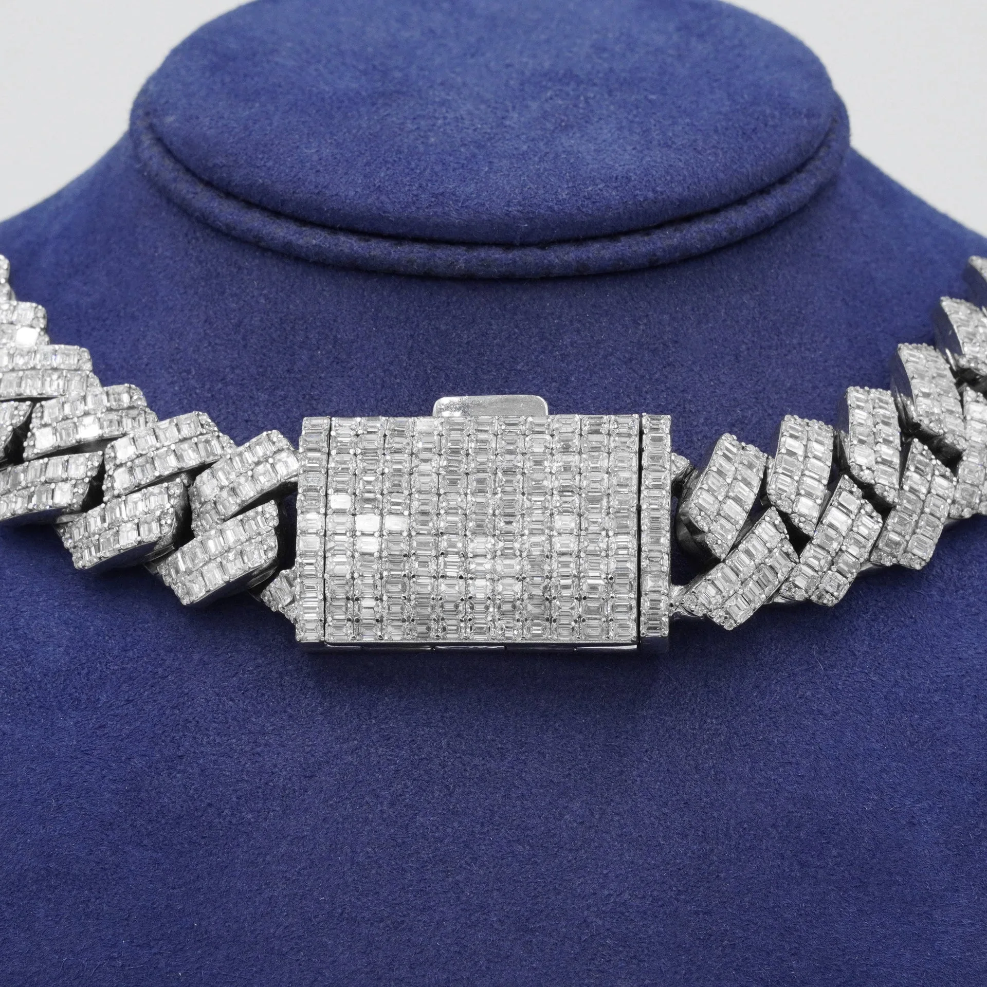 14K White Gold 14mm Baguette & Round Diamond Cuban Link Chain 20.10ct