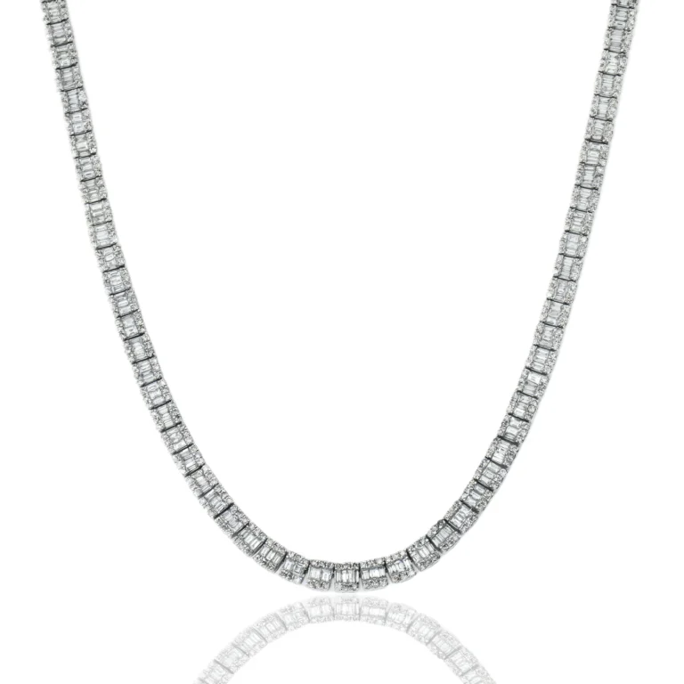 14K White Gold Baguette Diamond Chain 19.86ct