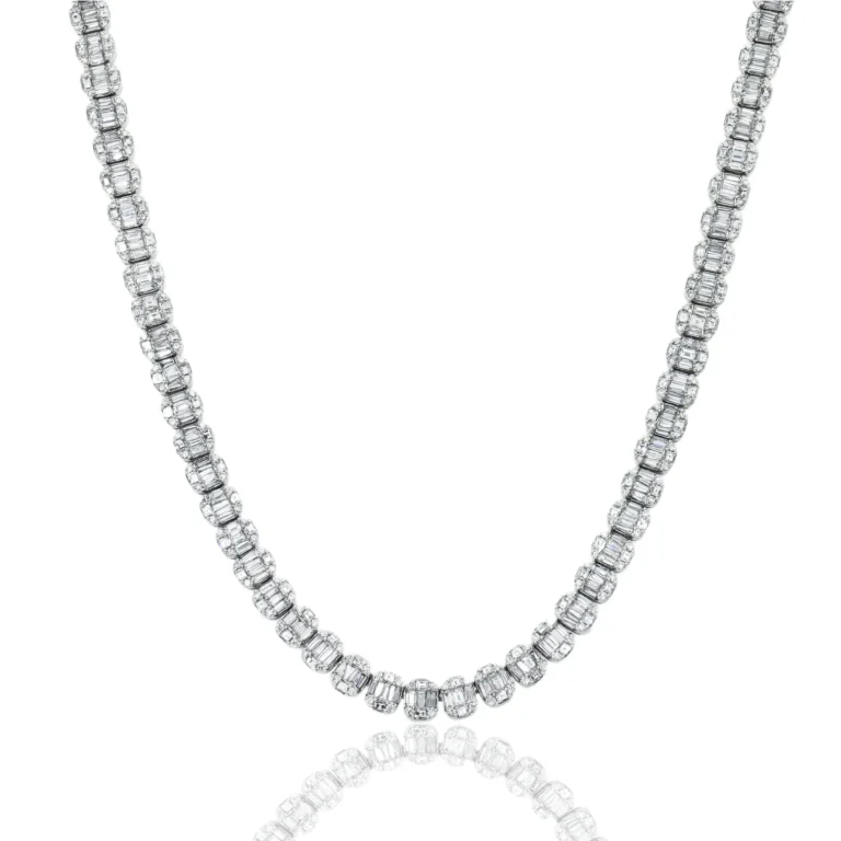 14K White Gold Baguette Diamond Chain 20.02ct