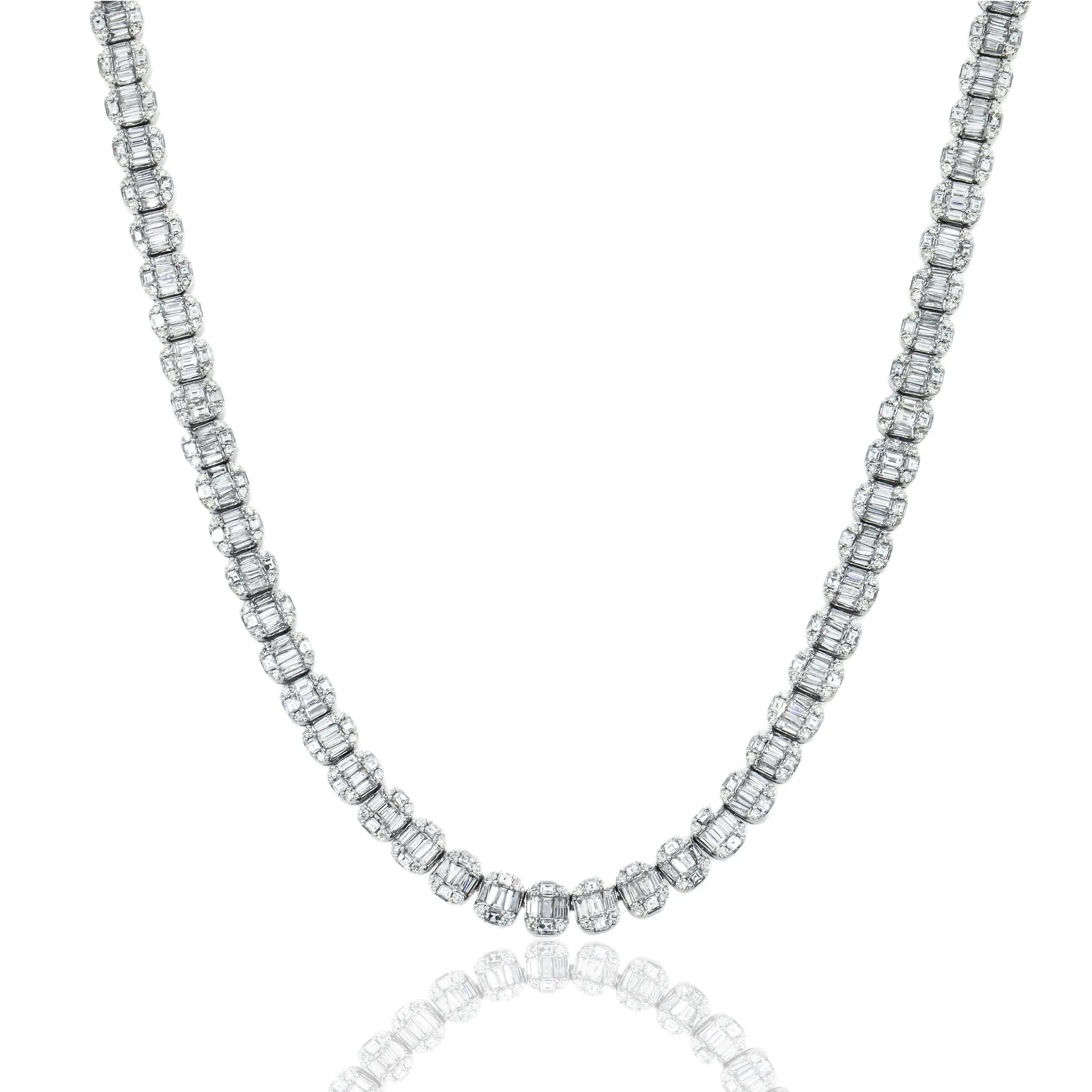 14K White Gold Baguette Diamond Chain 20.02ct