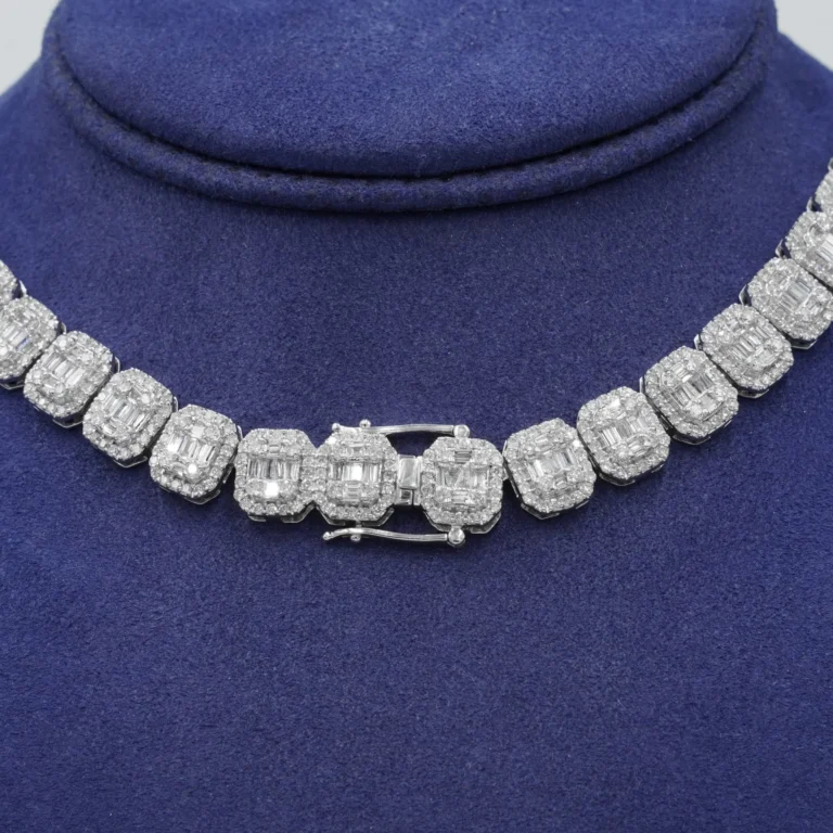 14K White Gold Baguette & Round Graduated Diamond Chain 27.03ct