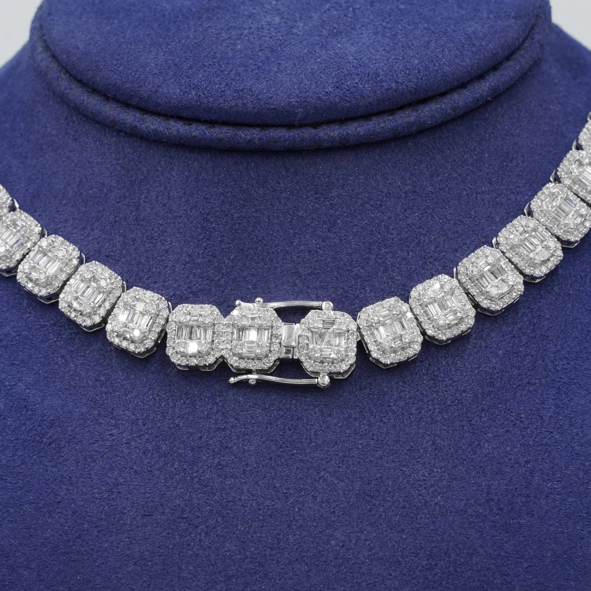 14K White Gold Baguette & Round Graduated Diamond Chain 27.03ct