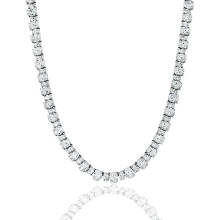 14K White Gold Full Oval Cut Diamond Chain 43.56ct