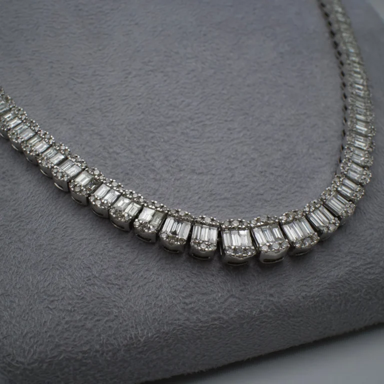 14K White Gold Graduated Baguette Diamond Chain 23.70ct