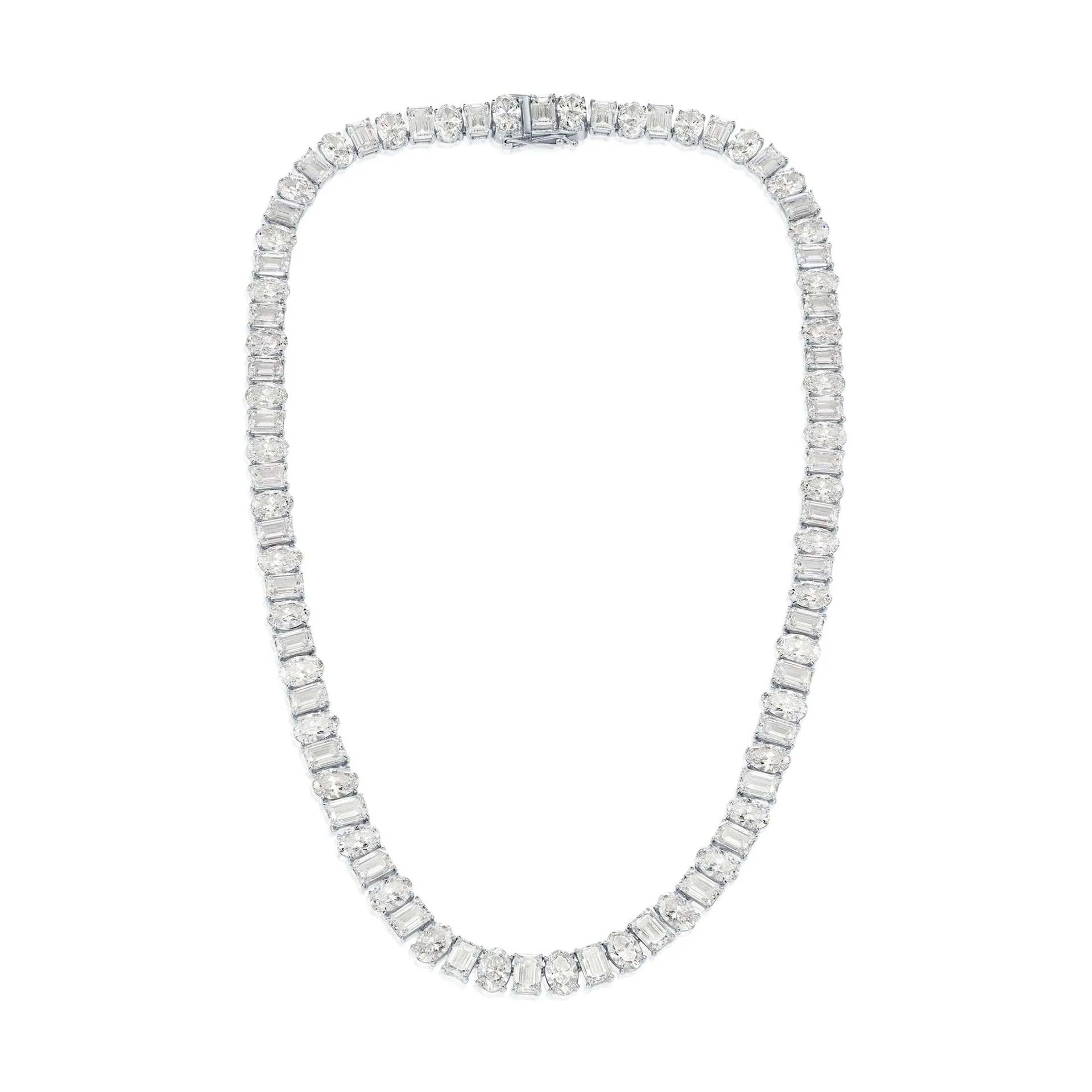 14K White Gold Oval & Emerald Cut Diamond Chain 82.59ct