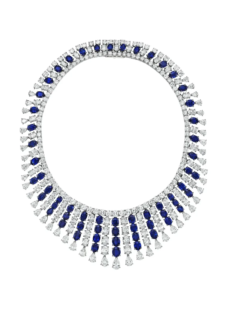 150 carats SAPPHIRE AND DIAMOND 'WATERFALL' NECKLACE Oval and cushion-shaped sapphires, round, oval and pear-shaped diam