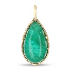 16.57 Carat Large Pear Cut Colombian Emerald Cabochon Necklace 14K