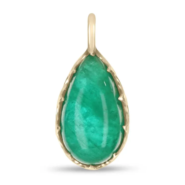 16.57 Carat Large Pear Cut Colombian Emerald Cabochon Necklace 14K