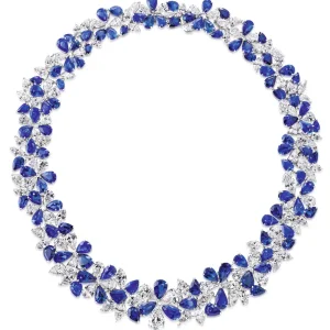 160 carats SAPPHIRE AND DIAMOND NECKLACE Designed as a band composed of clusters of pear-shaped sapphires and diamonds,