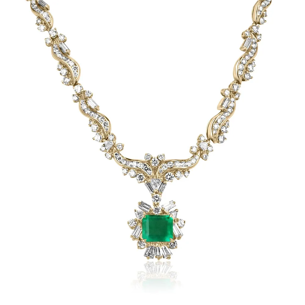 17.20tcw Colombian Emerald with Multi-Cut Diamonds Statement Necklace
