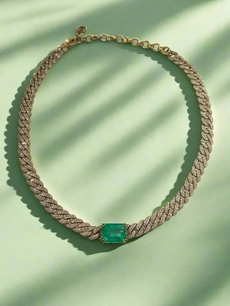 17.46tcw Colombian Emerald & Diamond Iced Out Choker Cuban Link 18K