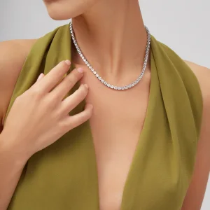 18.11CT STRAIGHT LINE ROUND BRILLIANT DIAMOND TENNIS NECKLACE IN 18K WHITE GOLD