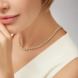 18.77CT STRAIGHT LINE HEART SHAPE BEZEL DIAMOND NECKLACE IN 18K YELLOW GOLD