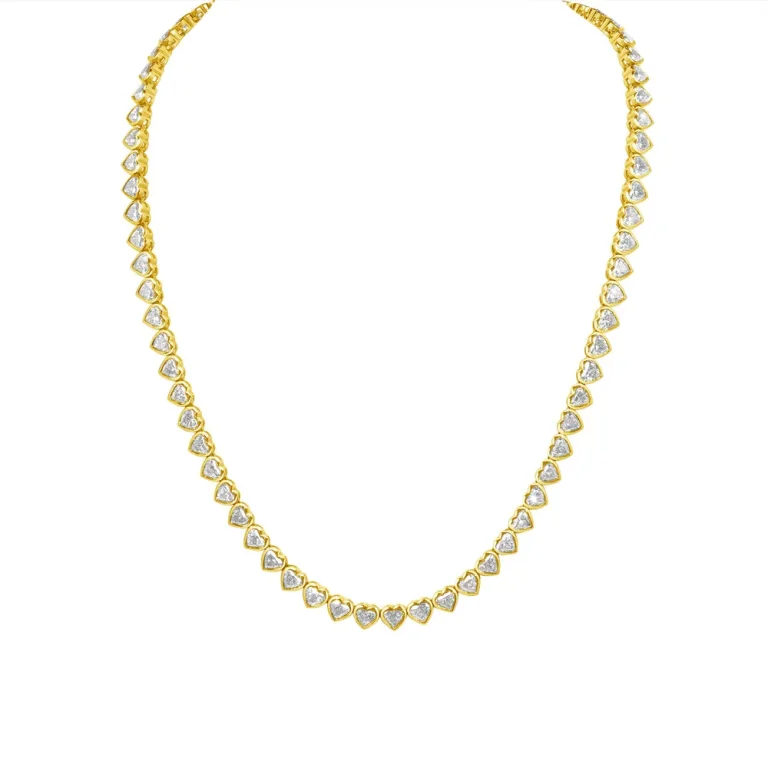 18.77CT STRAIGHT LINE HEART SHAPE BEZEL DIAMOND NECKLACE IN 18K YELLOW GOLD
