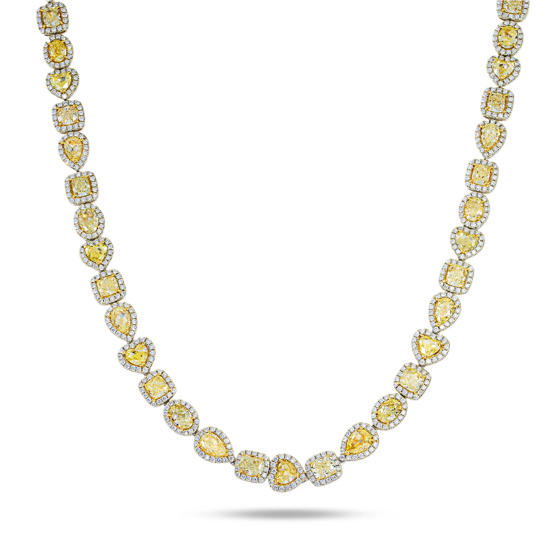 18K Two Tone Multi Cut Fancy Yellow Diamond Chain 53.97ctw