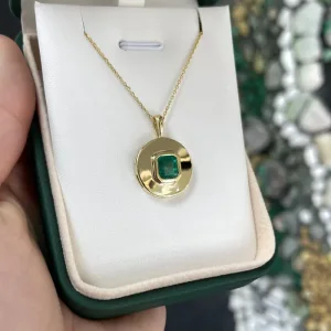 2.05ct 18K Natural Solitaire Asscher Cut Dark Rich Green Emerald Pendant Necklace