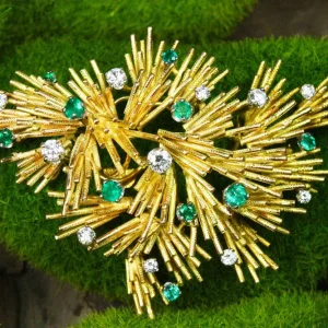 2.05tcw Colombian Emerald & Diamond Gold Sea Urchin Brooch 18K