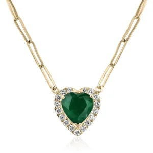 2.0Tcw Heart Emerald Glows In Diamond Halo Pendant Necklace