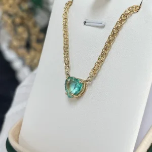 2.19 Carat Heart Cut Colombian Emerald Pendant Necklace