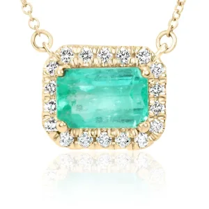 2.20tcw East to West Colombian Emerald & Diamond Stationary Necklace 14K