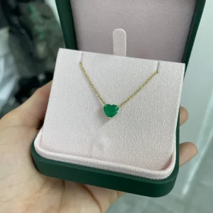 2.22 Carat Colombian Emerald Heart Cut Solitaire 18K Necklace