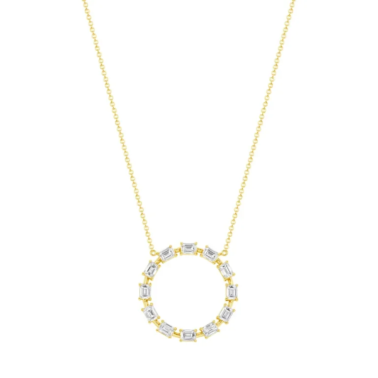 2.27CT. EMERALD CUT DIAMOND ROUND PENDANT NECKLACE IN 18K YELLOW GOLD